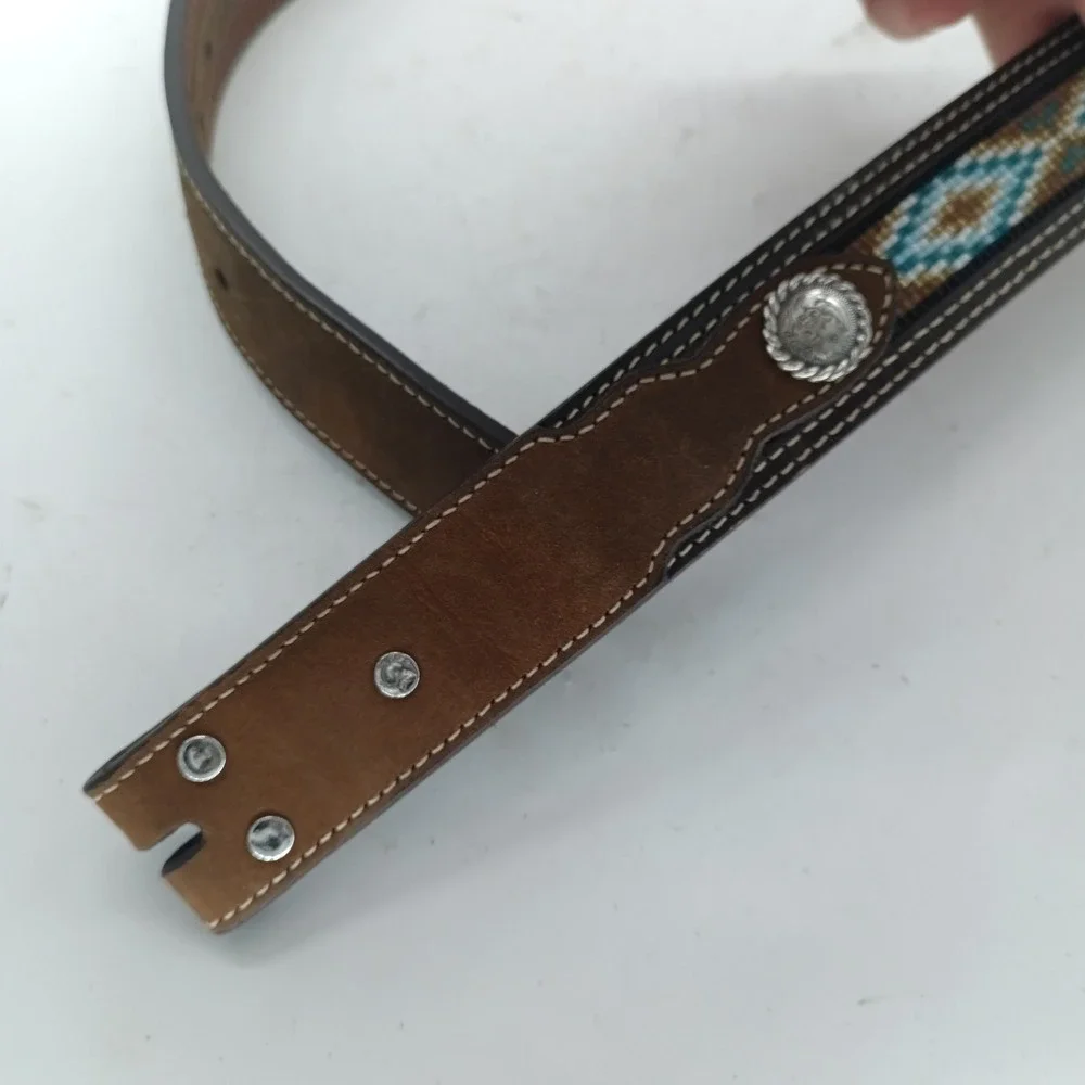 Nocona Belt Co Mens Brown Leather Beaded Western Belt Size 32 N2413644 No Buckle